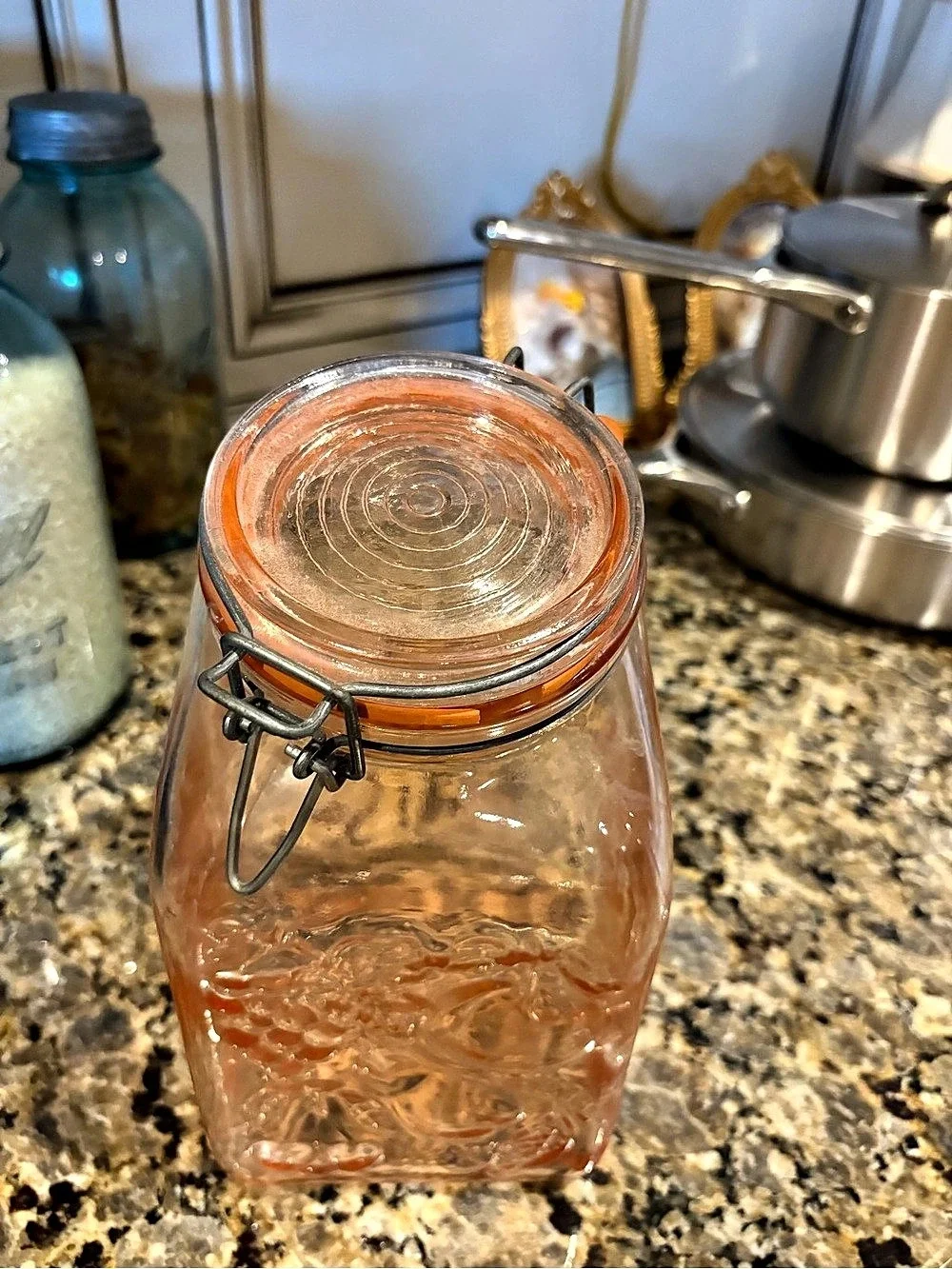 Vintage Pink Color Embossed Glass Storage Jar in Pink